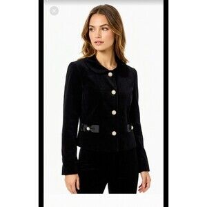 Lilly Pulitzer Black Velvet Blazer Jacket Rhinestone Buttons Bow Detail Sz 10